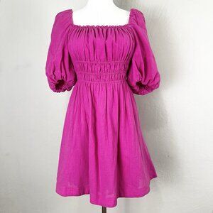 Anthropologie Maeve Puff Sleeve Pink Milkmaid Smocked Mini Dress Resortwear XS‎